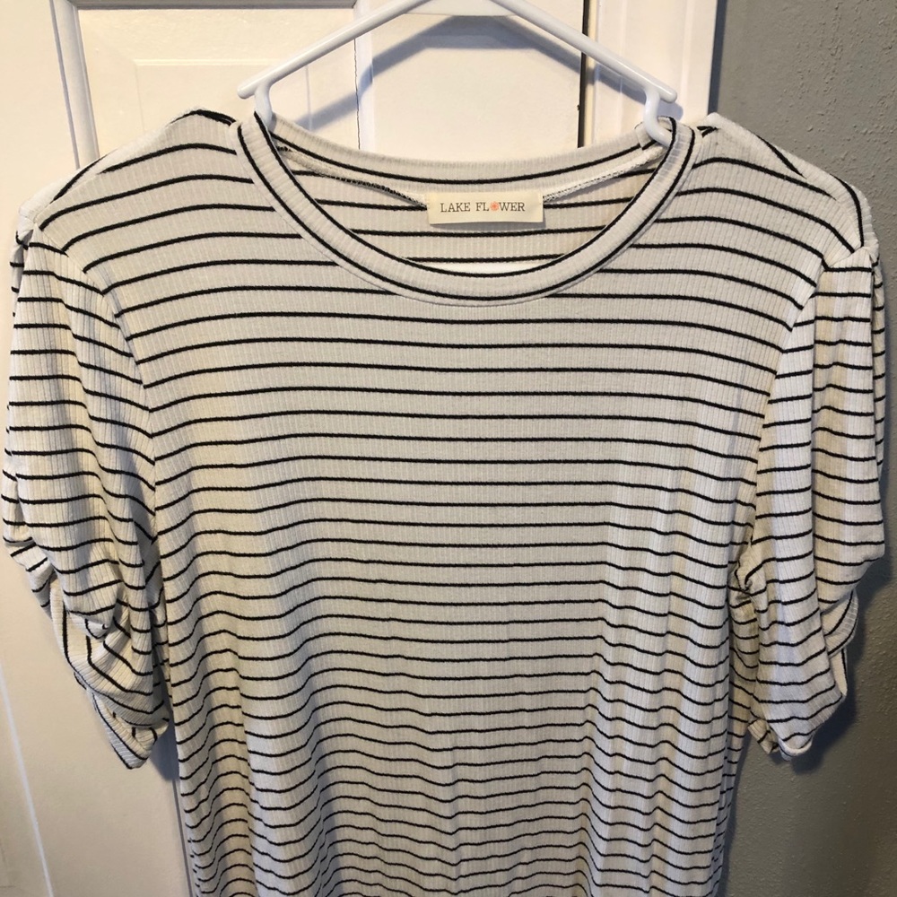 Cute white with black stripes top